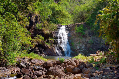 Beautiful tropical waterfall in Waimea Valley